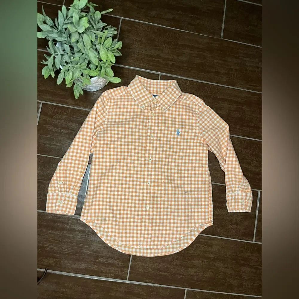 Polo Ralph Lauren orange and white gingham Longsleeved button down sz 4